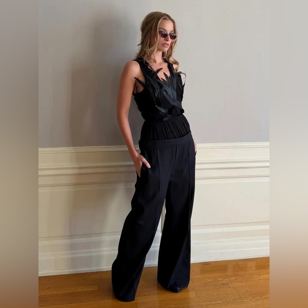 CLUB MONACO Silk Wide Leg High Rise Trouser Lightweight Soft Flowy Long Pant 25W